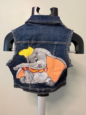 Arizona Jean Company Navy Blue Denim Vest with Painted Dumbo